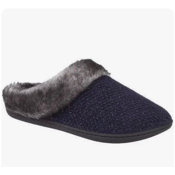 Totes Navy Blue Chenille Hoodback Slippers NEW Women's XL 9-10 - Picture 1 of 5
